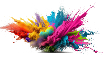 holi powder splash colorful ,colorful powder explosion effect on transparent background ,generative ai png