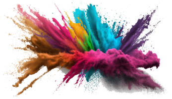 holi Pulver Spritzen bunt ,bunt Pulver Explosion bewirken auf transparent Hintergrund ,generativ ai png