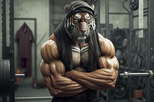 Tiger wears workout cloth. Love health and fitness concept. photo