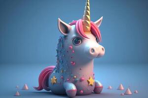 3D cute unicorn wizard cartoon. photo