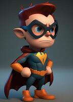 3D superhero boy cartoon. photo