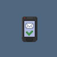 black phone with message screen in pixel art style vector