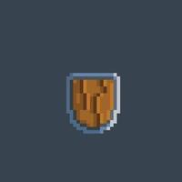 wooden shield in pixel art style vector