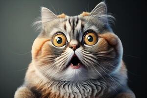 un caricaturesco gato con un tonto expresión en sus rostro. ai generado foto