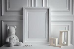 empty white frame in nursery . photo