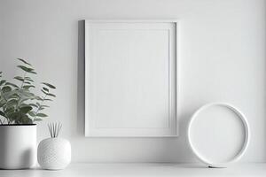 white wall, a framed mockup . photo