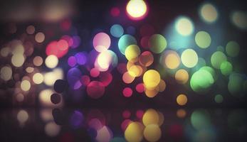 Defocused film texture background with colored lights on dark background. Blurred rainbow color light flare for photo effects, Generate Ai