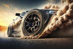 Sport Car Raceing on race track , Car wheel drifting, 3D rendering photo