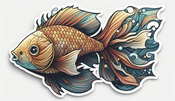 fish  Sticker, Joyful  Soft Color, White Background, Generate Ai photo