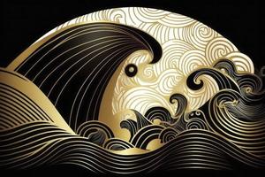 Beautiful wave like lines Black and gold Japanese style background illustration photo