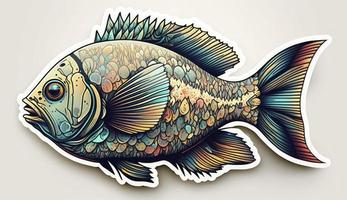 fish  Sticker, Joyful  Soft Color, White Background, Generate Ai photo