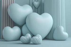 linda pastel azul corazón globos, amortiguar fondo, 3d representación corazones, blanco día, bebé ducha, género revelar foto