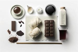 Broken chocolate bar on white background, Generate Ai photo