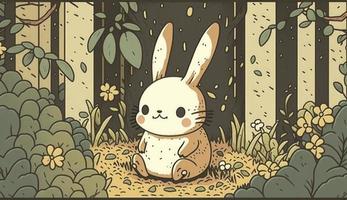 Fluffy cute Rabbit baby in the forest in laughing happily, style, Animal, Rabbit baby, Generate Ai photo