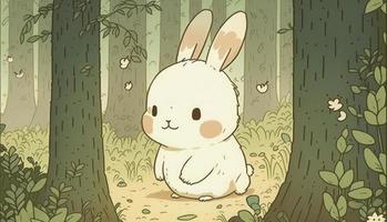 Fluffy cute Rabbit baby in the forest in laughing happily, style, Animal, Rabbit baby, Generate Ai photo
