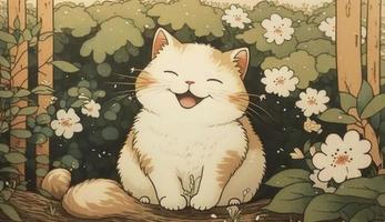 Fluffy cute cat baby in the forest in laughing happily, style, Animal, cat baby, Generate Ai photo