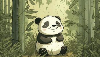 Fluffy cute panda baby in the forest in laughing happily, style, Animal, Panda baby, Generate Ai photo