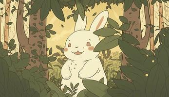 Fluffy cute Rabbit baby in the forest in laughing happily, style, Animal, Rabbit baby, Generate Ai photo