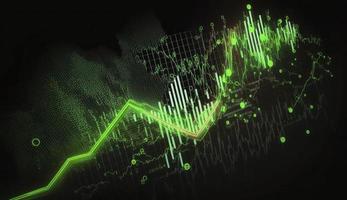 Stock market trading graph in green color as economy 3D illustration background. Trading trends and economic development. photo