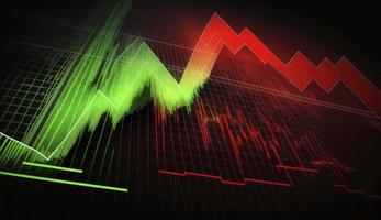 valores mercado comercio grafico en rojo y verde color como economía 3d ilustración antecedentes. comercio tendencias y económico desarrollo. foto