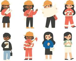 Set of construction workers. Vector illustration in a flat cartoon style. Set Of people