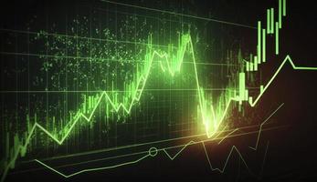 Stock market trading graph in green color as economy 3D illustration background. Trading trends and economic development. photo