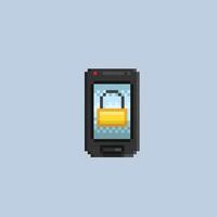 black smartphone with padlock sign in pixel art style vector