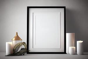 minimalista boho Bosquejo, vacío blanco blanco imagen marco, de buen gusto decoraciones, elegante Encendiendo . ai generado foto