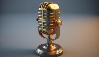 radio estación retro metálico micrófono para En Vivo podcast o espectáculo transmitir En Vivo eventos y recodificación estudio conceptos - generativo ai foto