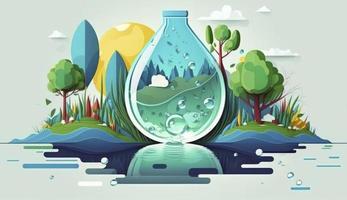concept of ecology and world water day .Cartoon art, world earth day poster, banner, card,  APRIL 22, Saving the planet, environment,  Planet Earth, Generate Ai photo