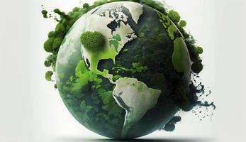 World Earth day concept. Illustration of the green planet earth on a white background. earth day poster, banner, card,  APRIL 22, Saving the planet, environment,  Planet Earth,  Generate Ai photo