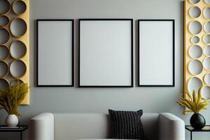 Simple Futuristic Modern Frame Mockup on Living Room . photo