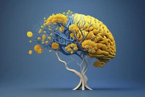 humano cerebro árbol con flores, yo cuidado y mental salud concepto, positivo pensamiento, creativo mente, foto