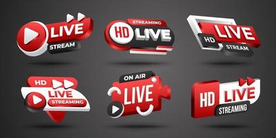 Set of 3D Live Streaming Badges vector