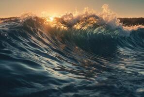 Beautiful deep blue tube wave in the Ocean. Close up sea wave background. Summer holiday concept. photo