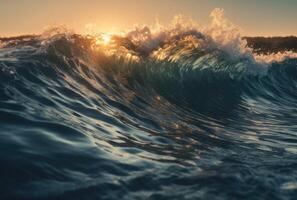 Beautiful deep blue tube wave in the Ocean. Close up sea wave background. Summer holiday concept. photo