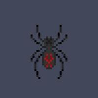 black spider in pixel art style vector