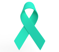 Green blue color gradient bow ribbon symbol decoration ornament treatment health care disease world  ovarian cancer help hope awareness woman female lady campaign charity ovarian cancer.3d render png