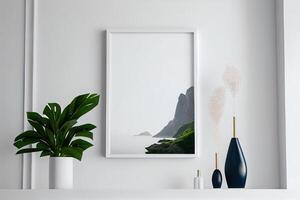 white wall, a framed mockup . AI Generated photo