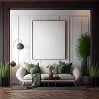 poster frame mockup in modern interior background interior space living room contemporary style . photo