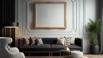 poster frame mockup in modern interior background interior space living room contemporary style . photo