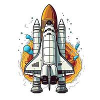 Cartoon rocket space ship take off, isolated vector illustration. spaceship icon logo. . photo