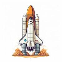 Cartoon rocket space ship take off, isolated vector illustration. spaceship icon logo. . photo