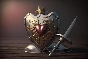 a heart that is being protected by shining armor, with a sword and shield to ward off any threats or dangers that might harm the heart's health. photo