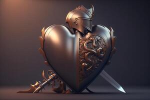 a heart that is being protected by shining armor, with a sword and shield to ward off any threats or dangers that might harm the heart's health. photo
