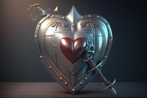 a heart that is being protected by shining armor, with a sword and shield to ward off any threats or dangers that might harm the heart's health. photo