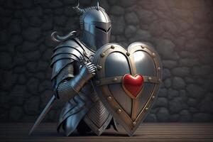 a heart that is being protected by shining armor, with a sword and shield to ward off any threats or dangers that might harm the heart's health. photo