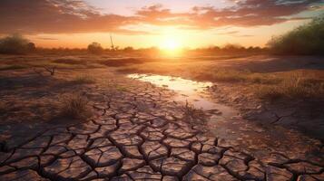 Land with dry and cracked ground. Desert,Global warming background.Conceptual image of climate change. . photo