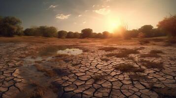 Land with dry and cracked ground. Desert,Global warming background.Conceptual image of climate change. . photo