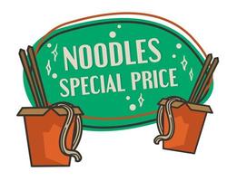 Special price on noodles, tasty asian food label vector